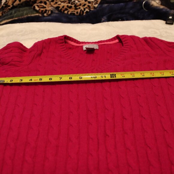 JCPenny Size Petite Extra Large Cable Knit V Neck Fuchsia Sweater - Picture 5 of 11